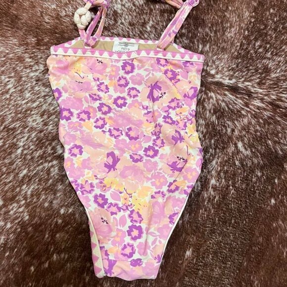 Shade Critters Purple Ditsy Floral Crochet Pom Pom One Piece Swimsuit 6–12M - Picture 3 of 7